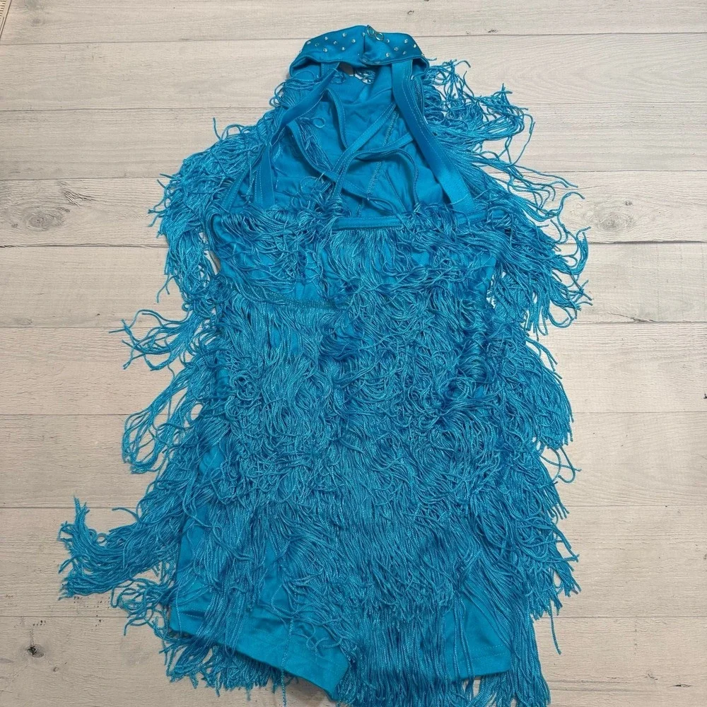 Weissman Dance costume aqua blue sassy fringe dress Spice‎ Up Your Life 14130 MC